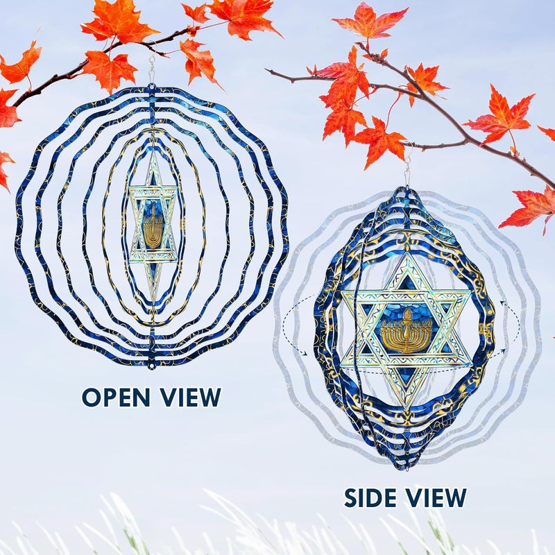 FLAGWIX Hanukkah Gifts for Women Men - Star of David 3D Stainless Steel Wind Spinners Outdoor 12in - Hanukkah Decorations, Chanukah Hanging Wind Spinners Garden Decor, Spiritual Religious Jewish Gifts - Image 4